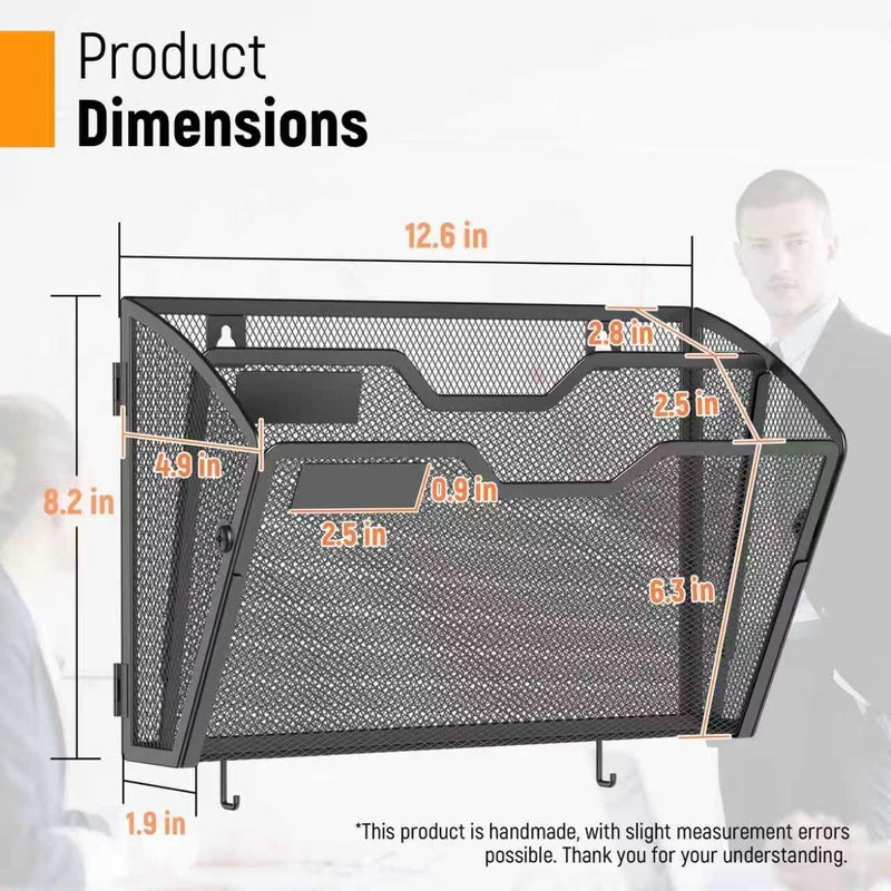 Docnest 2 Tier Mesh Wall File Holders with Hooks – 3 Pack Hanging Letter Holder - Document Organizer for Mail, Paper, Office, Home, School – Space-Saving Wall Mounted Folder Holder – Black - Image 2